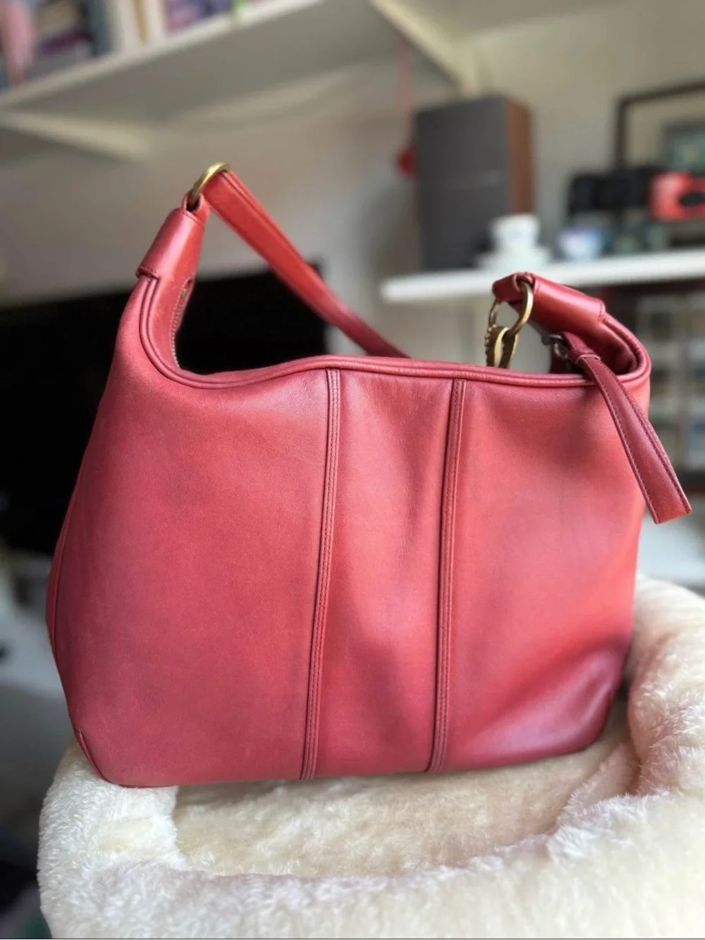 Coach Ergo Hobo Coral-Red Leather Shoulder Bag